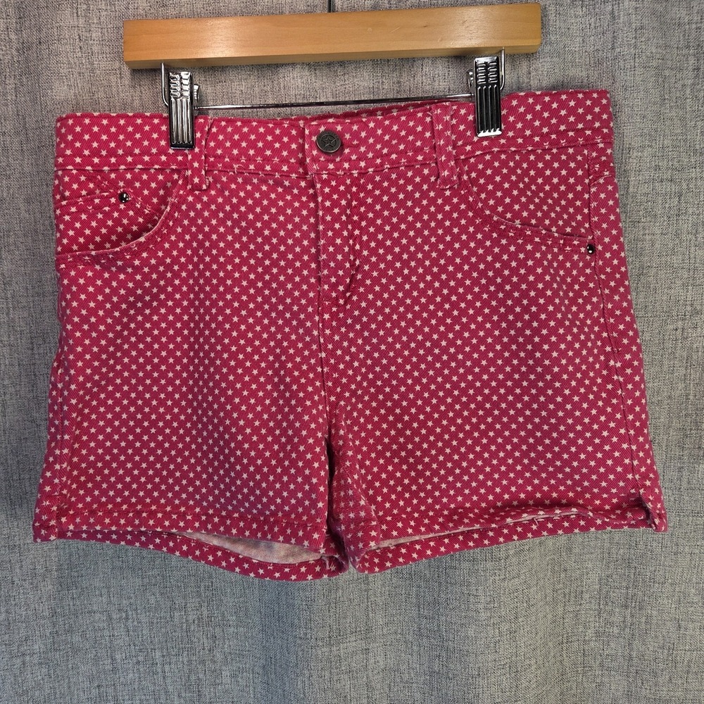 Vanilla Star Y2K Womens Pink Denim White Mini Stars Festival Shorts Sz 16* Beach